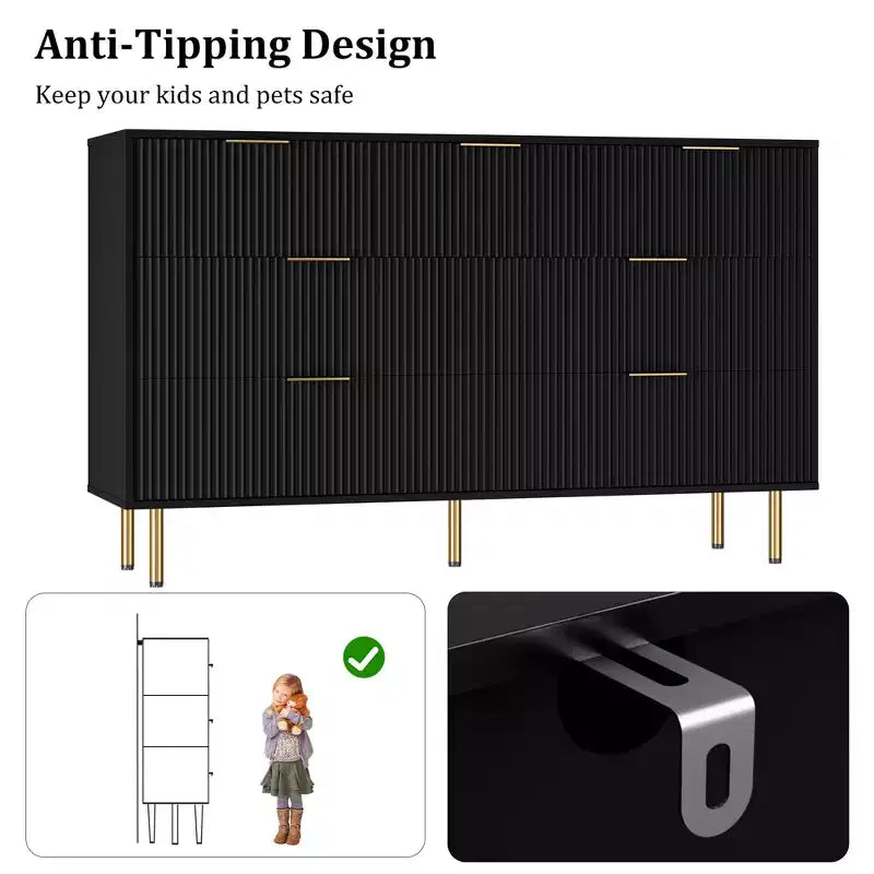 Cassettiera Whizmax a 7 cassetti per camera da letto, cassettiera moderna in legno con maniglie in metallo dorato e dispositivo antiribaltamento per corridoio, ingresso