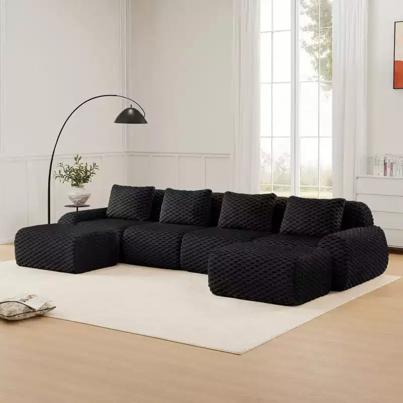 146 Divano Sezionale Modulare Moderno a U per Soggiorno, Tessuto Flanella, Divano a 4 Posti Oversize, divano senza struttura