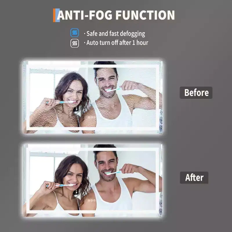 Specchio da Bagno a LED Senza Cornice con Illuminazione Frontale e Retroilluminazione, Dimmerabile Continua, Anti-Appannamento, Anti-Rottura per Parete (Orizzontale/Verticale)
