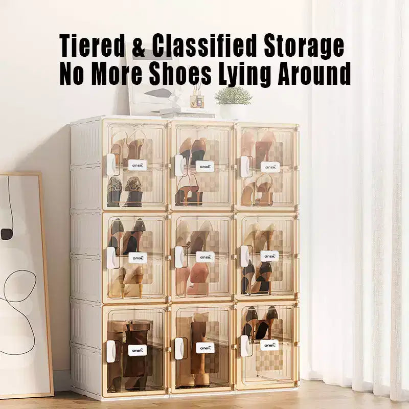 4 organizer per scarpe, organizer per scarpe impilabile in plastica trasparente per armadio, scatola per scarpe impilabile in plastica trasparente salvaspazio pieghevole per ingresso