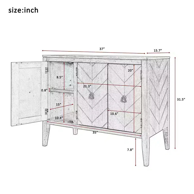 Credenza vintage con ripiano regolabile, credenza in legno massiccio, consolle, tavolo da divano grigio