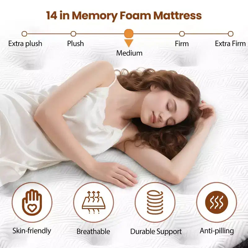 Materasso King Size da 14 pollici, materasso in memory foam rinfrescante per un sonno confortevole e un sollievo dalla pressione, materasso in scatola, media rigidità