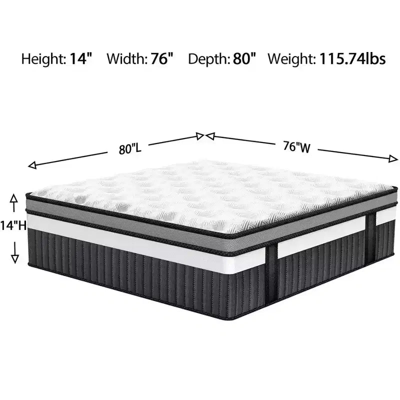 Materasso King Size da 14 pollici, materasso in memory foam rinfrescante per un sonno confortevole e un sollievo dalla pressione, materasso in scatola, media rigidità