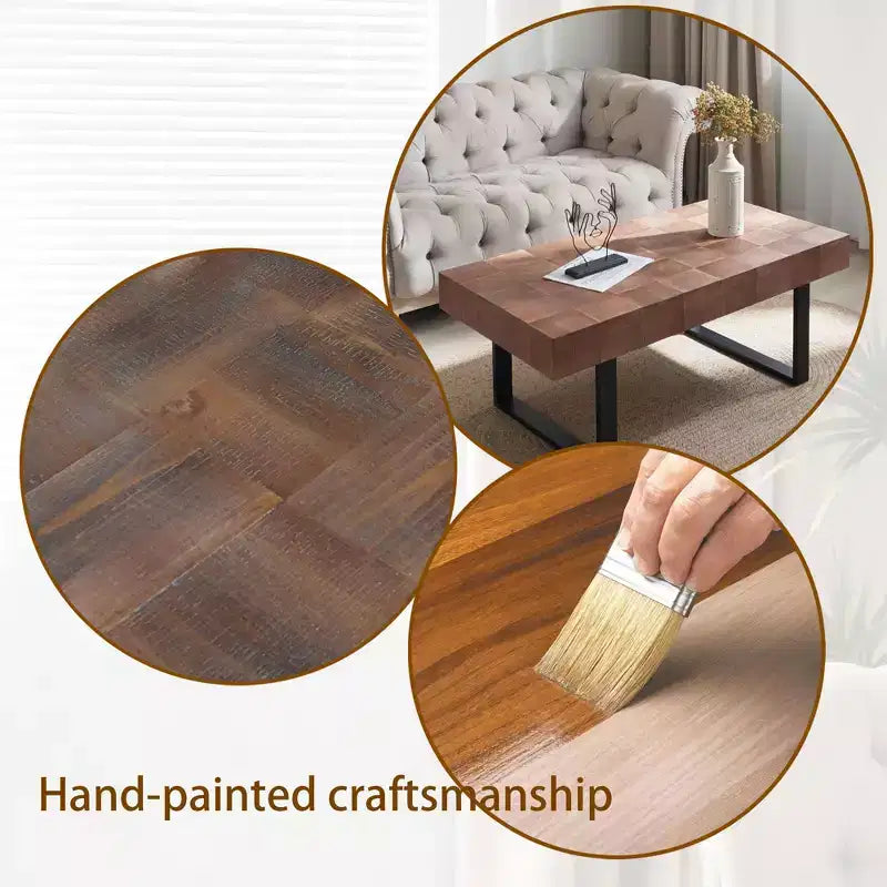 TUYOHW Tavolino rustico con gambe in metallo, tavolino artigianale da 120 cm per soggiorno, tavolino d'appoggio con piano in legno per l'arredamento di casa, marrone/nero