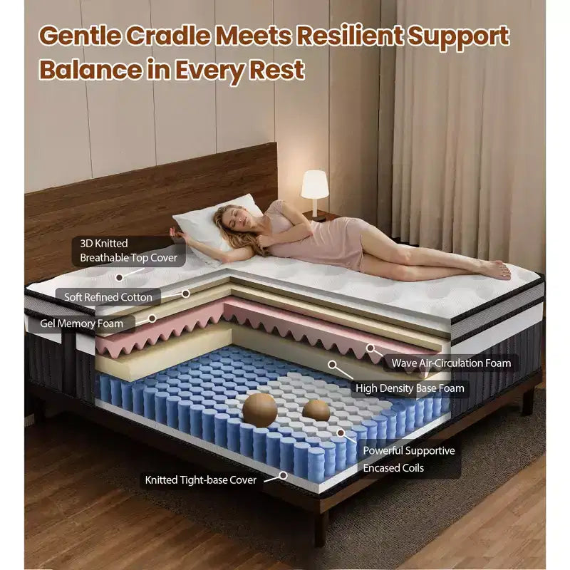 Materasso King in Memory Foam con Gel Rinfrescante da 14 pollici, Materasso in Scatola, Rigidità Media, Design Rinfrescante e Traspirante, Isolamento dal Movimento