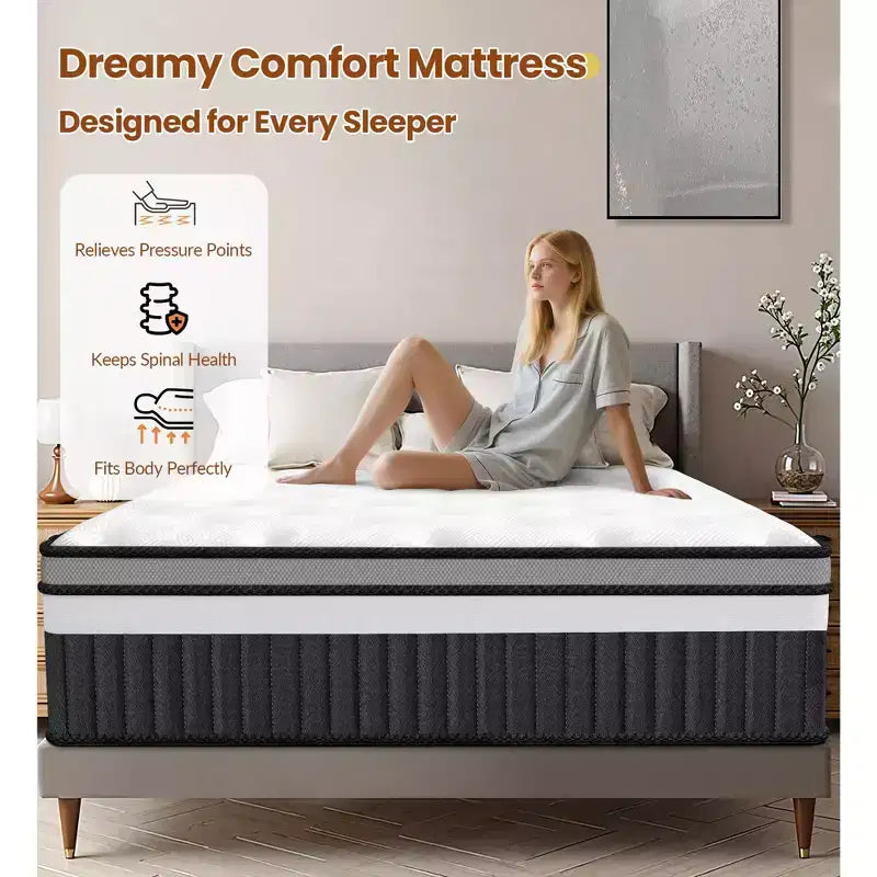Materasso King in Memory Foam con Gel Rinfrescante da 14 pollici, Materasso in Scatola, Rigidità Media, Design Rinfrescante e Traspirante, Isolamento dal Movimento