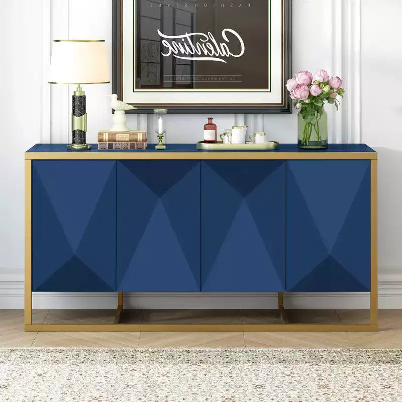 Credenza a buffet, mobile da cucina in legno con buffet per caffè, mobiletto con 4 ante e gambe in metallo uniche