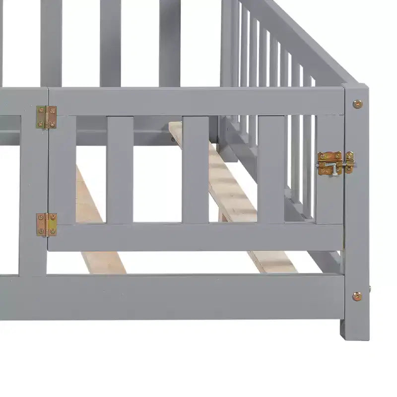Bellemave Letto a pavimento completo Montessori con libreria e lavagna, letto a piattaforma in legno massello con sponde e testiera contenitore per bambini e ragazzi