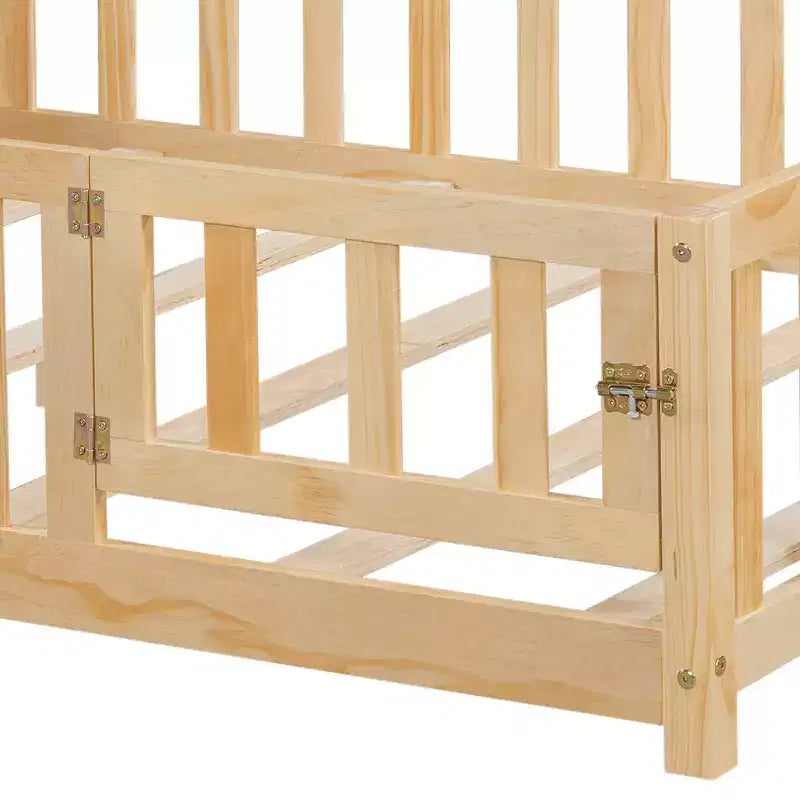 Bellemave Letto a pavimento completo Montessori con libreria e lavagna, letto a piattaforma in legno massello con sponde e testiera contenitore per bambini e ragazzi