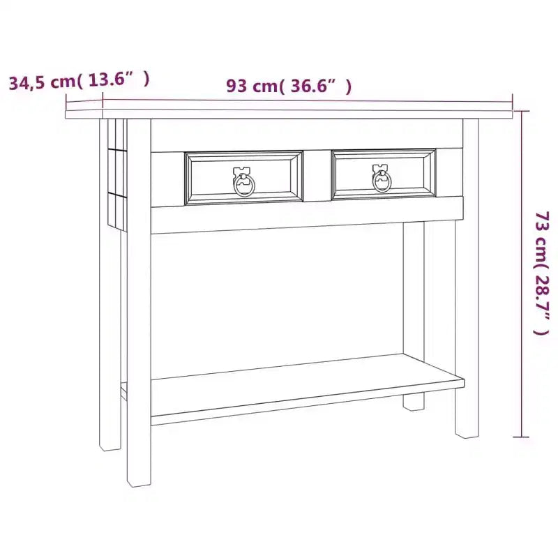 vidaXL Tavolo Consolle Marrone in Pino Massiccio Cerato 93 x 34,5 x 73 cm