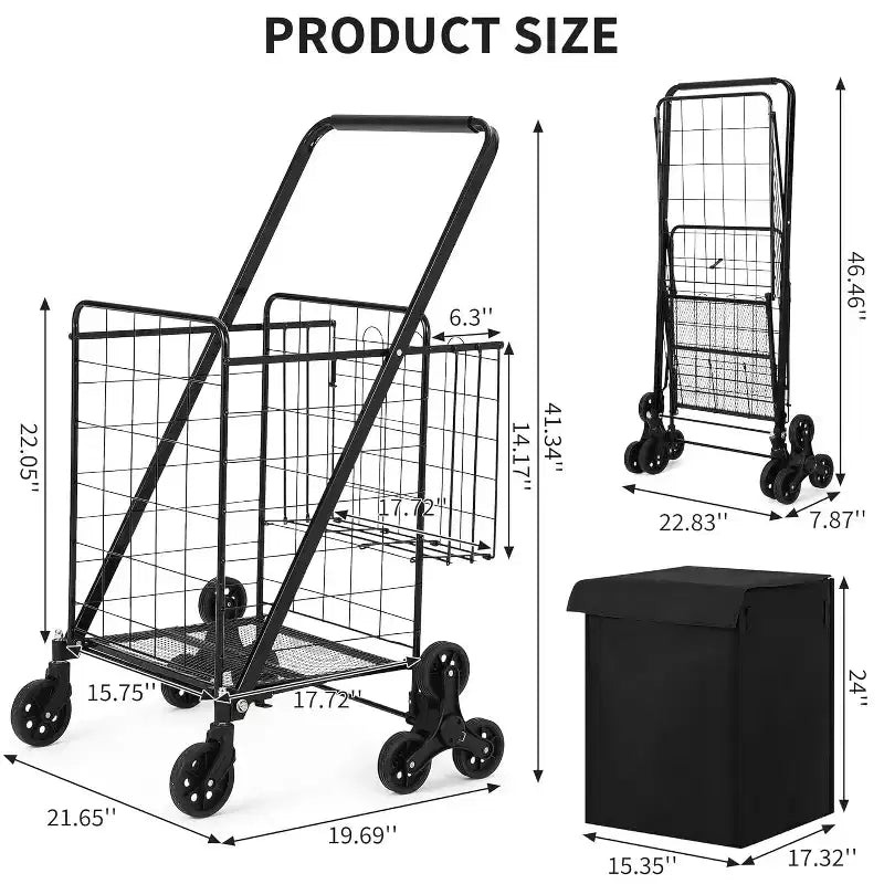 Carrello Spesa Saliscale con Fodera Impermeabile, Carrello Pieghevole con Tre Ruote Posteriori, Ruote Girevoli a 360 Gradi, Carrello per la Spesa Pieghevole Portatile