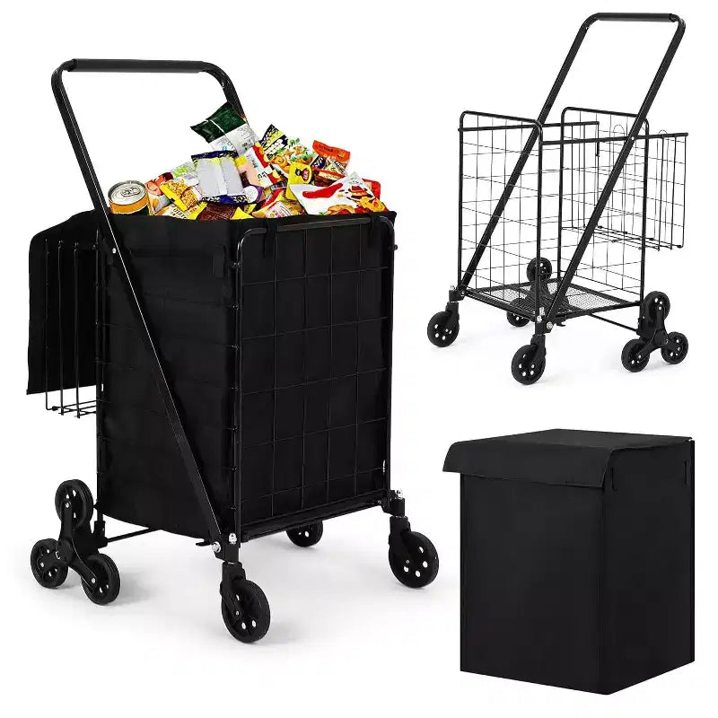 Carrello Spesa Saliscale con Fodera Impermeabile, Carrello Pieghevole con Tre Ruote Posteriori, Ruote Girevoli a 360 Gradi, Carrello per la Spesa Pieghevole Portatile