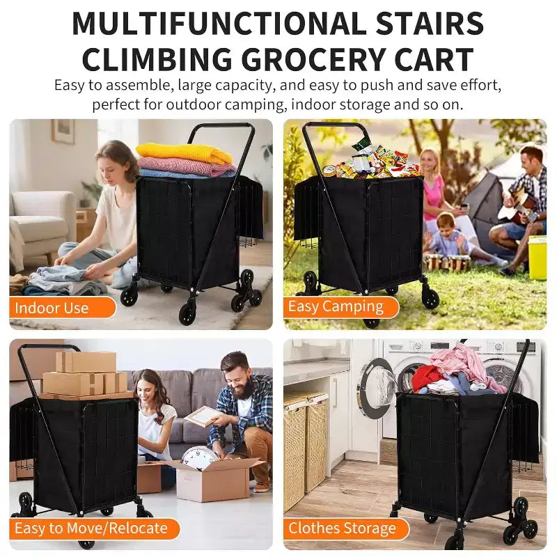 Carrello Spesa Saliscale con Fodera Impermeabile, Carrello Pieghevole con Tre Ruote Posteriori, Ruote Girevoli a 360 Gradi, Carrello per la Spesa Pieghevole Portatile