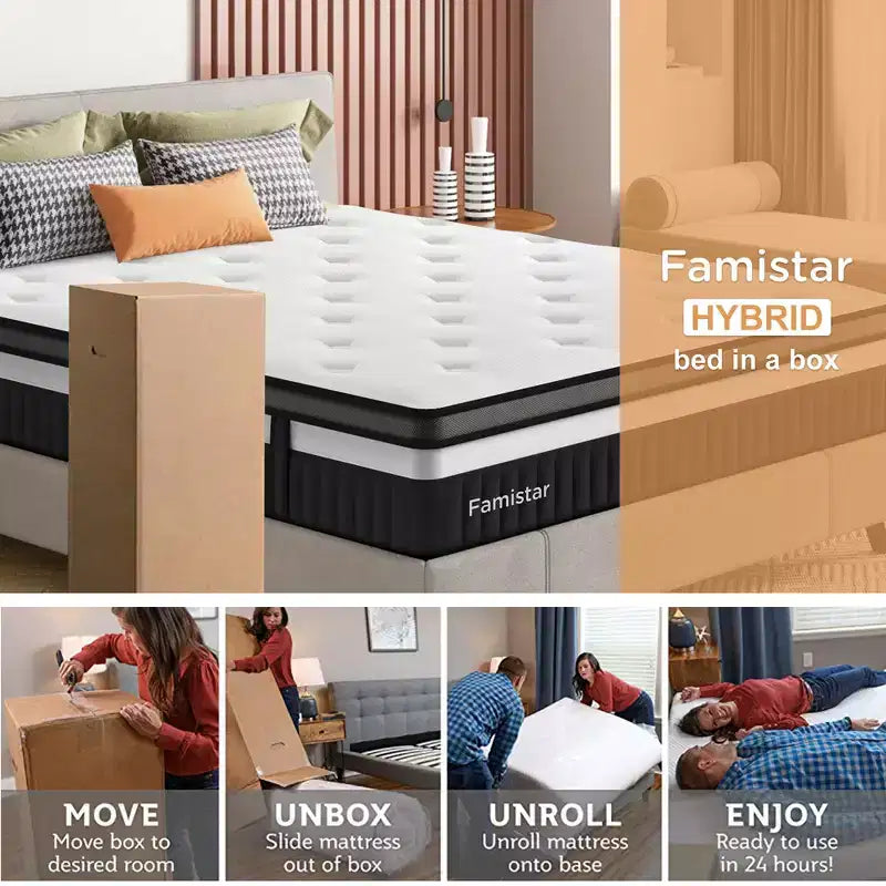 Materasso King Size in scatola, in memory foam e a molle insacchettate per isolamento dal movimento, rigidità media, sollievo dalla pressione
