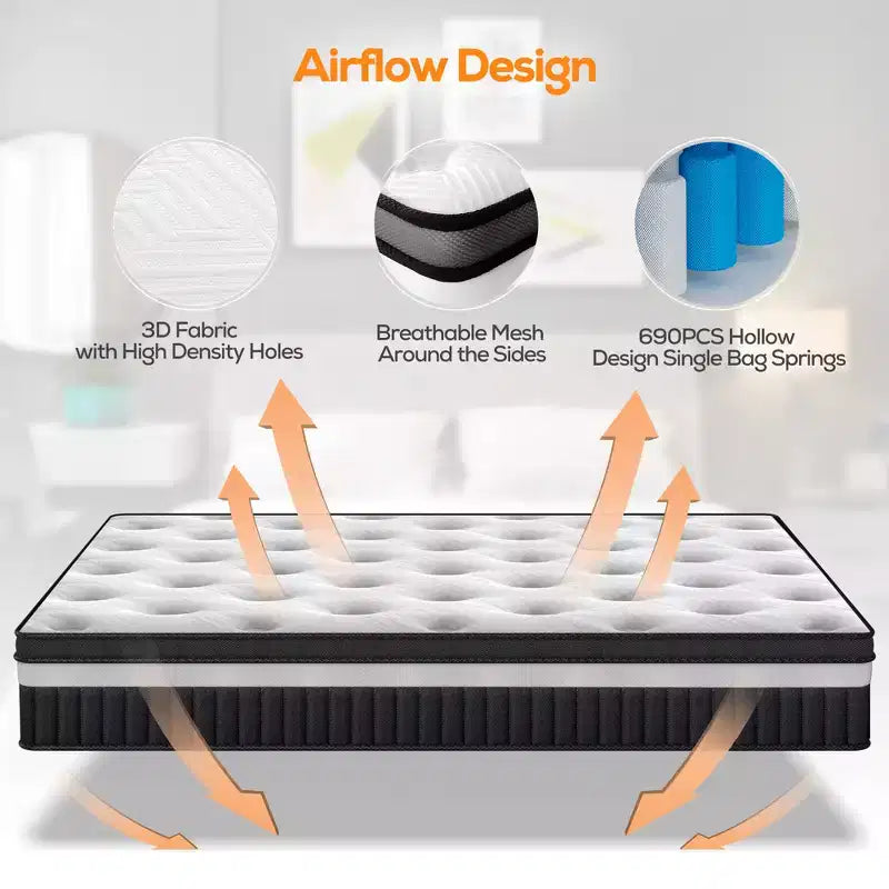 Materasso King Size in scatola, in memory foam e a molle insacchettate per isolamento dal movimento, rigidità media, sollievo dalla pressione