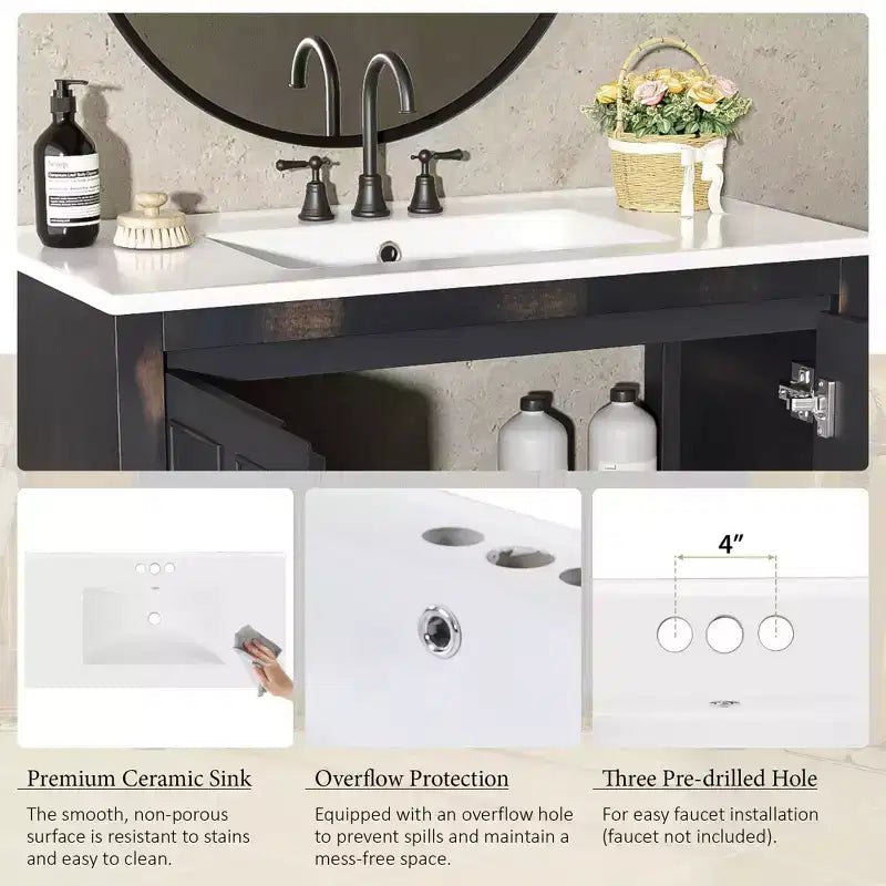 Mobile lavabo da bagno 72 pollici con doppi lavandini, Mobile lavabo combinato con ante a chiusura ammortizzata e ripiano regolabile, Espresso