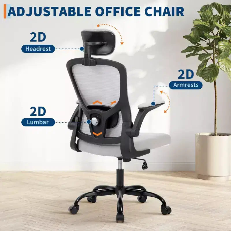 Sedia da Ufficio Ergonomica Premium in Rete Grigia - Poggiatesta Regolabile e Schienale Reclinabile, Girevole a 360° - Ruote Silenziose, Delicata sulla Pelle e Durevole