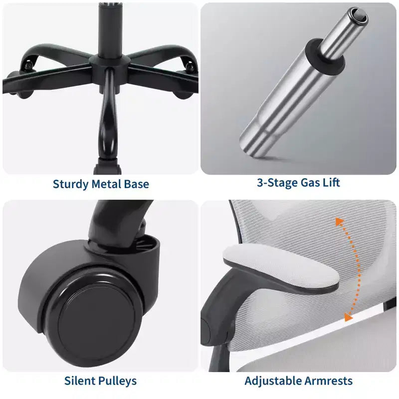 Sedia da Ufficio Ergonomica Premium in Rete Grigia - Poggiatesta Regolabile e Schienale Reclinabile, Girevole a 360° - Ruote Silenziose, Delicata sulla Pelle e Durevole