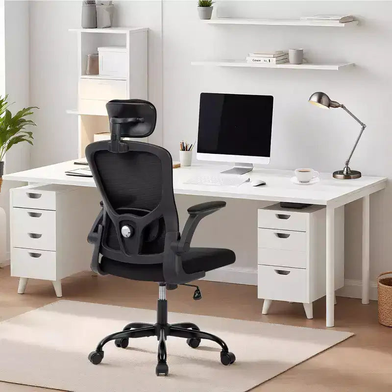 Sedia da Ufficio Ergonomica Premium in Rete Grigia - Poggiatesta Regolabile e Schienale Reclinabile, Girevole a 360° - Ruote Silenziose, Delicata sulla Pelle e Durevole