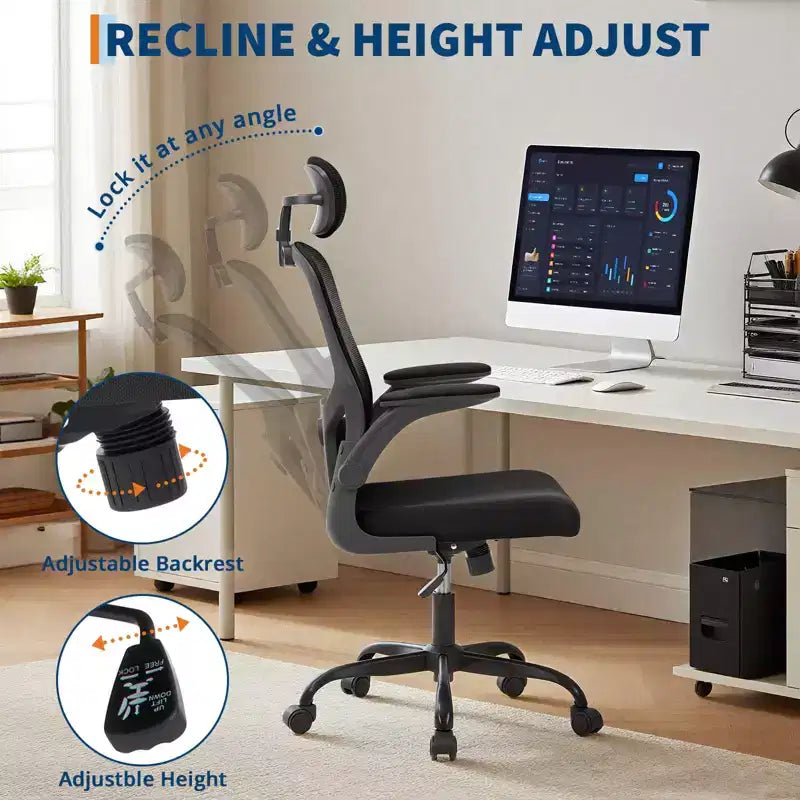 Sedia da Ufficio Ergonomica Premium in Rete Grigia - Poggiatesta Regolabile e Schienale Reclinabile, Girevole a 360° - Ruote Silenziose, Delicata sulla Pelle e Durevole