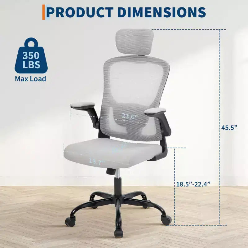 Sedia da Ufficio Ergonomica Premium in Rete Grigia - Poggiatesta Regolabile e Schienale Reclinabile, Girevole a 360° - Ruote Silenziose, Delicata sulla Pelle e Durevole
