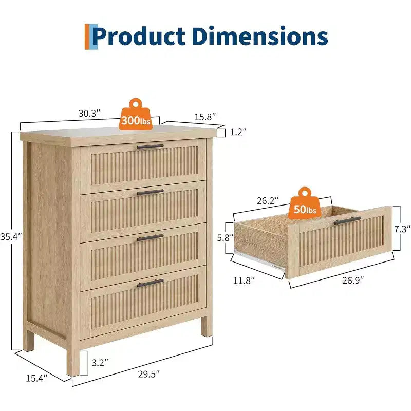 Cassettiera scanalata per camera da letto, cassettiera alta 90 cm con 4 cassetti, mobile organizer moderno in legno per soggiorno, camera da letto, ingresso