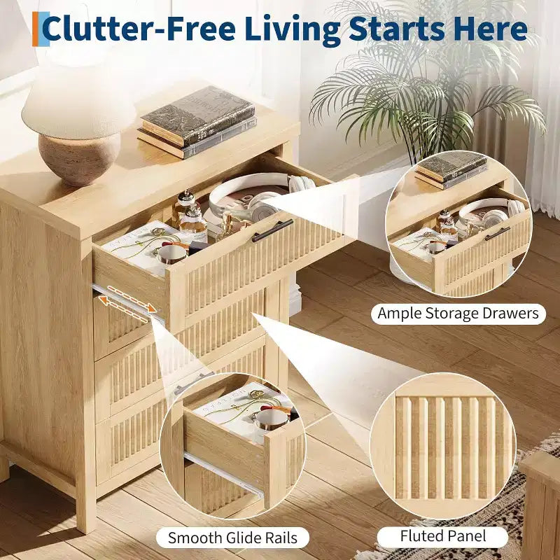 Cassettiera scanalata per camera da letto, cassettiera alta 90 cm con 4 cassetti, mobile organizer moderno in legno per soggiorno, camera da letto, ingresso