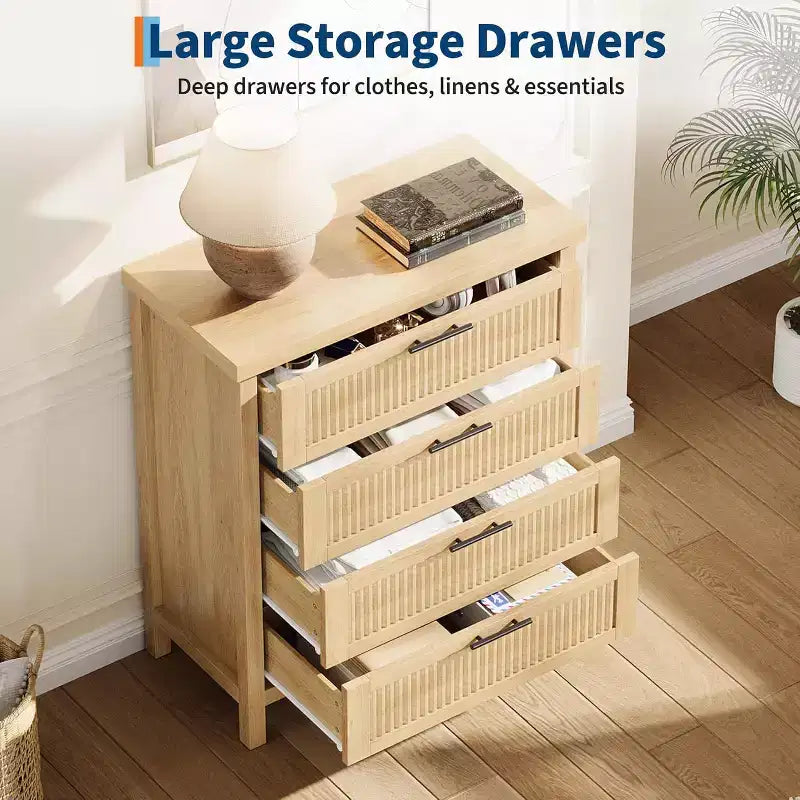 Cassettiera scanalata per camera da letto, cassettiera alta 90 cm con 4 cassetti, mobile organizer moderno in legno per soggiorno, camera da letto, ingresso
