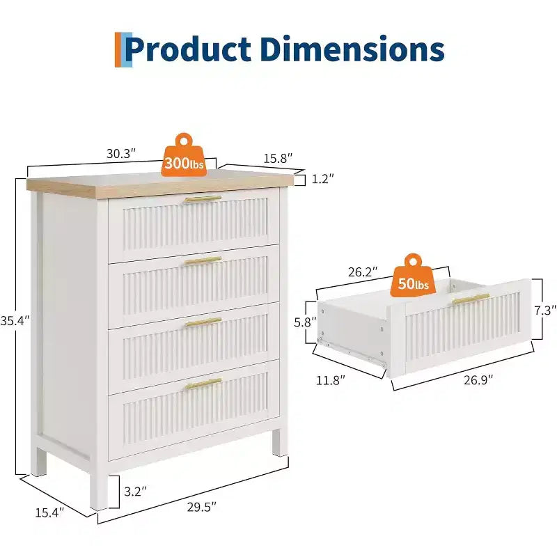 Cassettiera scanalata per camera da letto, cassettiera alta 90 cm con 4 cassetti, mobile organizer moderno in legno per soggiorno, camera da letto, ingresso