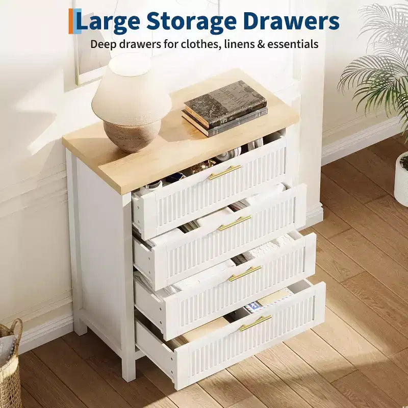 Cassettiera scanalata per camera da letto, cassettiera alta 90 cm con 4 cassetti, mobile organizer moderno in legno per soggiorno, camera da letto, ingresso