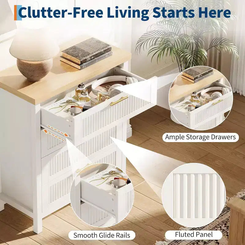 Cassettiera scanalata per camera da letto, cassettiera alta 90 cm con 4 cassetti, mobile organizer moderno in legno per soggiorno, camera da letto, ingresso