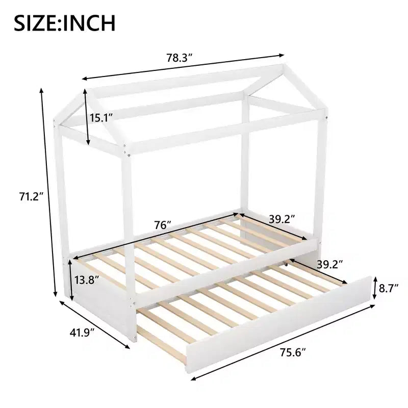 Luxystar Letto a Capanna in Legno, Piazza e Mezza con Letto Estraibile, Bianco