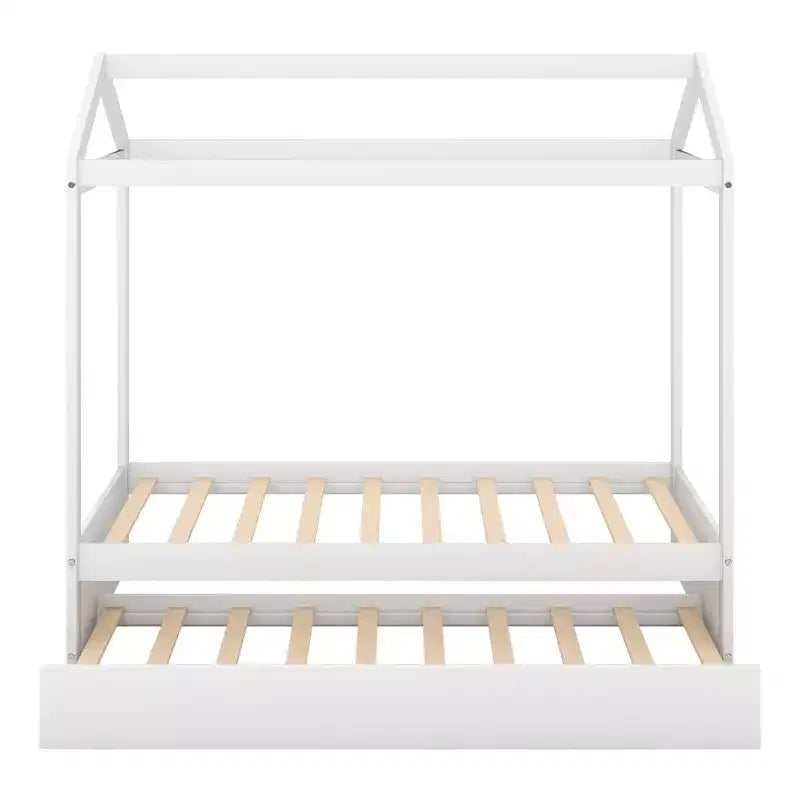 Luxystar Letto a Capanna in Legno, Piazza e Mezza con Letto Estraibile, Bianco