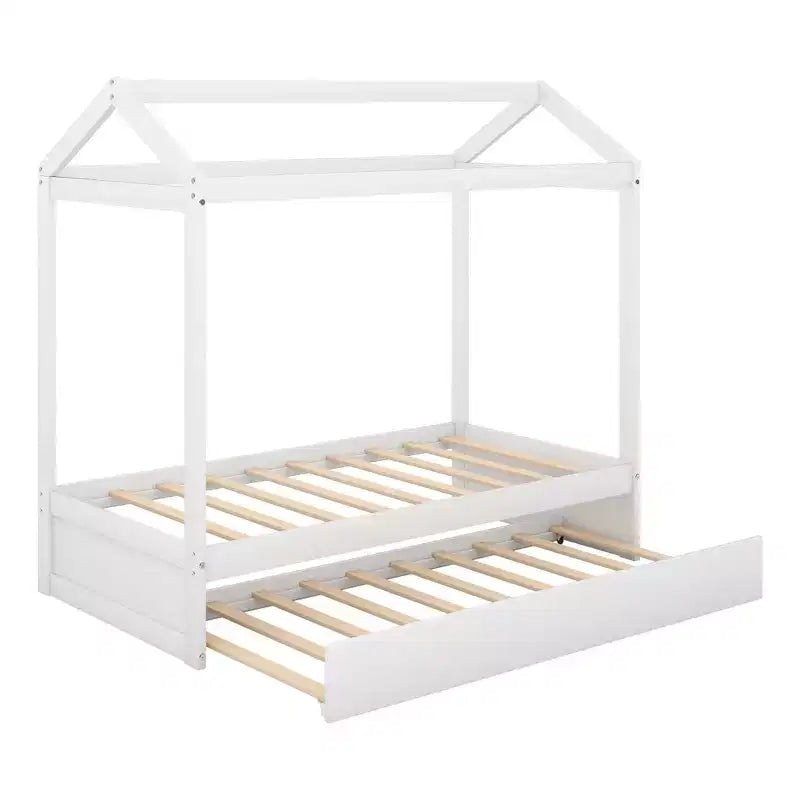 Luxystar Letto a Capanna in Legno, Piazza e Mezza con Letto Estraibile, Bianco
