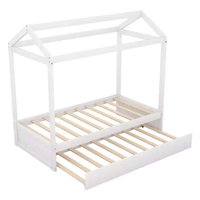 Luxystar Letto a Capanna in Legno, Piazza e Mezza con Letto Estraibile, Bianco