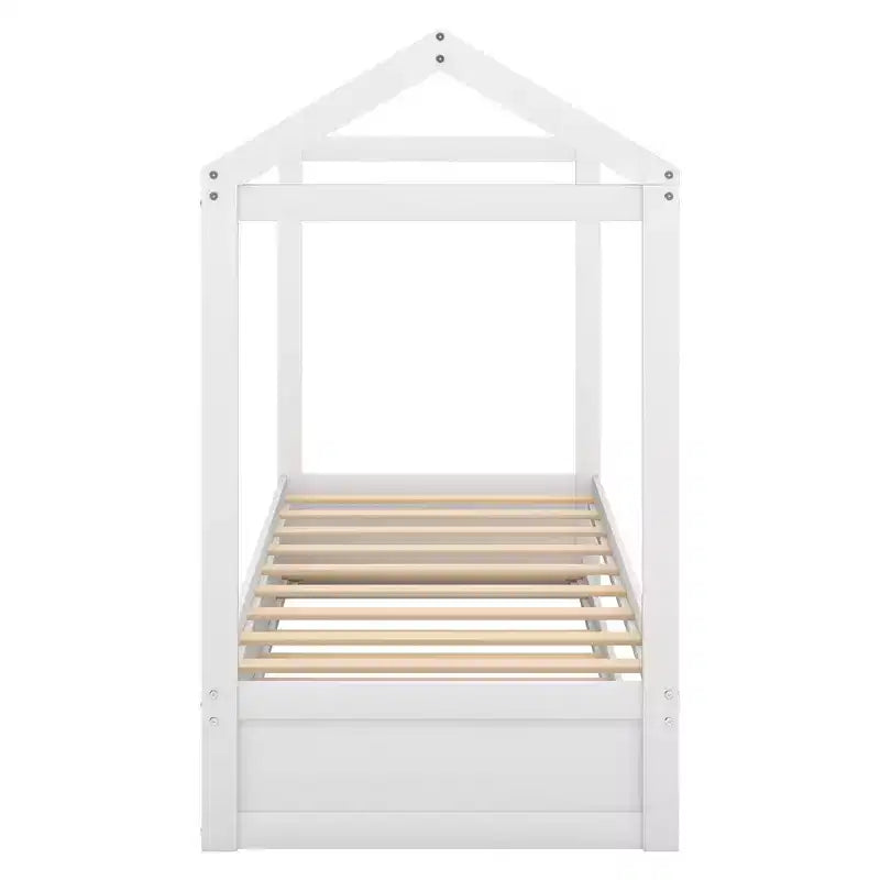 Luxystar Letto a Capanna in Legno, Piazza e Mezza con Letto Estraibile, Bianco