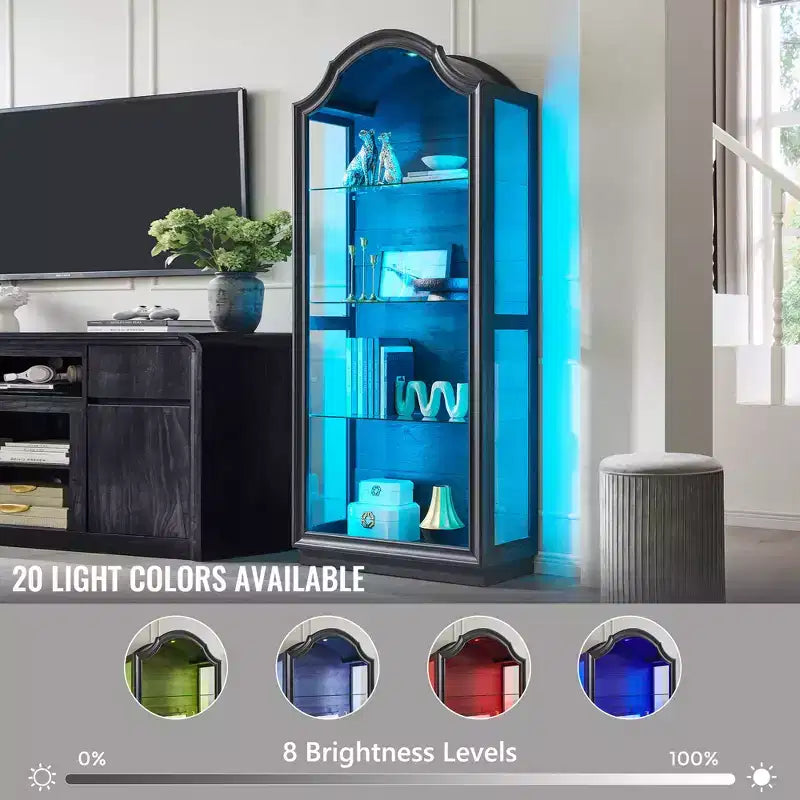 Dispensa da cucina ad arco da 72 pollici, vetrina a 4 ripiani in vetro con 20 luci LED colorate, espositore moderno per soggiorno