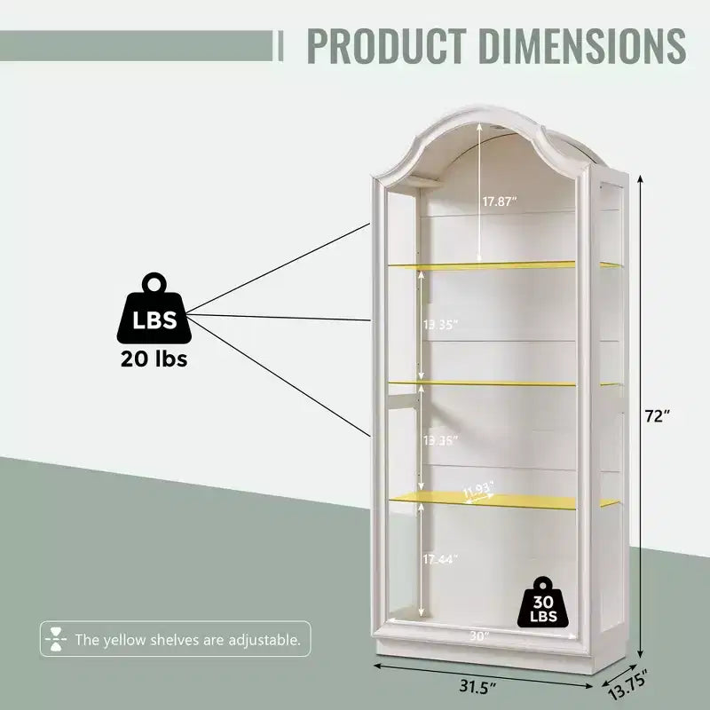 Dispensa da cucina ad arco da 72 pollici, vetrina a 4 ripiani in vetro con 20 luci LED colorate, espositore moderno per soggiorno