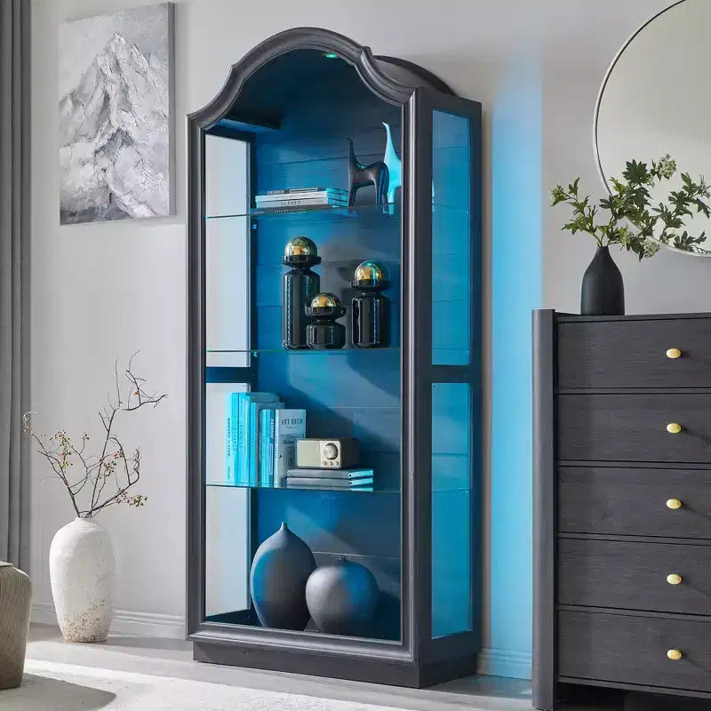 Dispensa da cucina ad arco da 72 pollici, vetrina a 4 ripiani in vetro con 20 luci LED colorate, espositore moderno per soggiorno