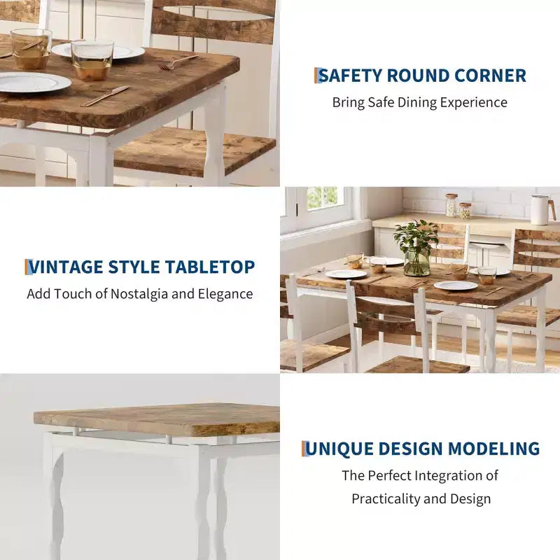 COZONY Set di 5 Pezzi Tavolo da Pranzo, Tavolo e Sedie da Cucina per 4 in Stile Industriale, Design Rustico Moderno con Gambe in Metallo, Salvaspazio Compatto