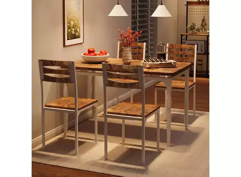 COZONY Set di 5 Pezzi Tavolo da Pranzo, Tavolo e Sedie da Cucina per 4 in Stile Industriale, Design Rustico Moderno con Gambe in Metallo, Salvaspazio Compatto
