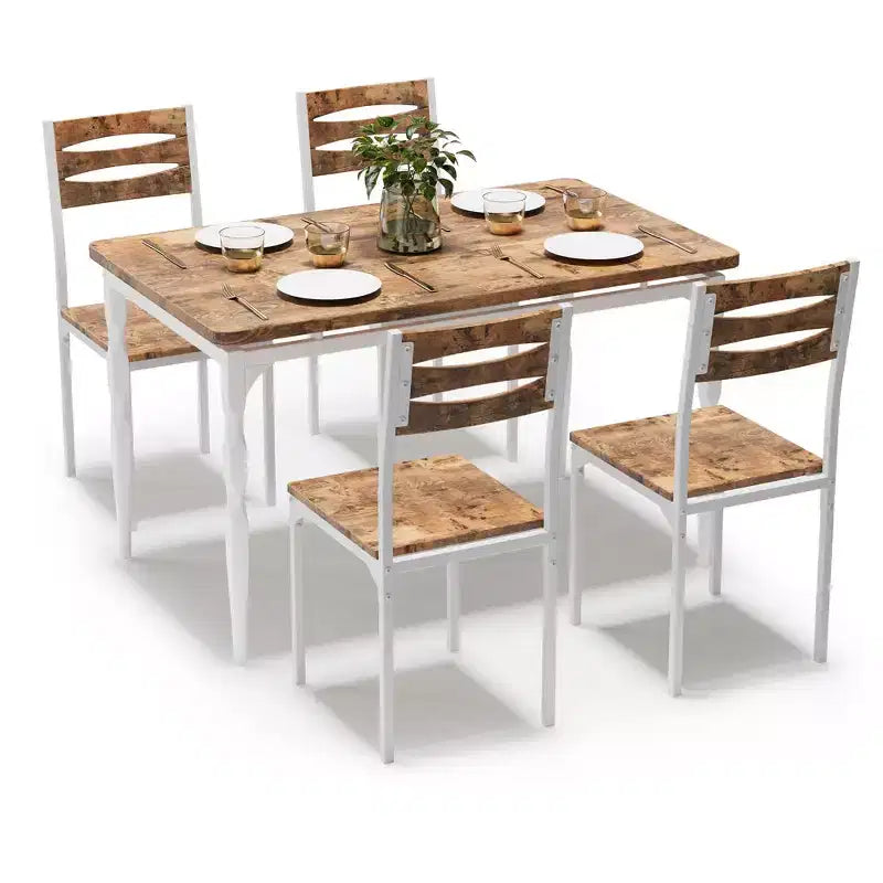 COZONY Set di 5 Pezzi Tavolo da Pranzo, Tavolo e Sedie da Cucina per 4 in Stile Industriale, Design Rustico Moderno con Gambe in Metallo, Salvaspazio Compatto