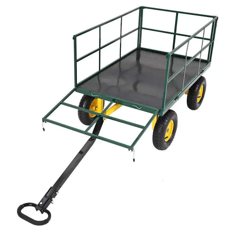 Carrello da giardino in acciaio da 1400 libbre resistente Carrello da giardino 2 in 1 con sponde a rete rimovibili, 13 pneumatici per tutti i terreni e manico a 180°