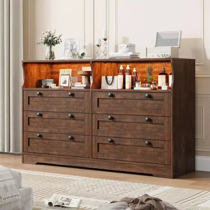 Cassettiera in legno, cassettone a 6 cassetti larghezza 55, perfetto per organizzare camera da letto, soggiorno, armadio e corridoio
