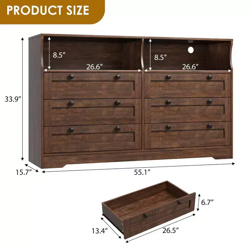 Cassettiera in legno, cassettone a 6 cassetti larghezza 55, perfetto per organizzare camera da letto, soggiorno, armadio e corridoio