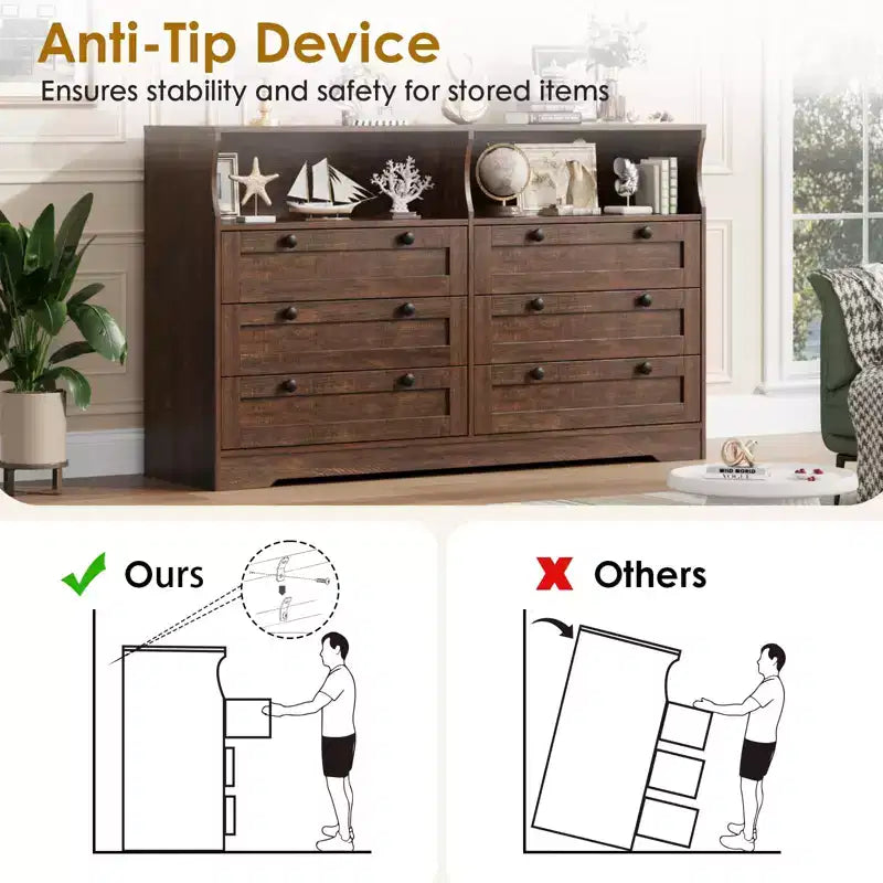 Cassettiera in legno, cassettone a 6 cassetti larghezza 55, perfetto per organizzare camera da letto, soggiorno, armadio e corridoio