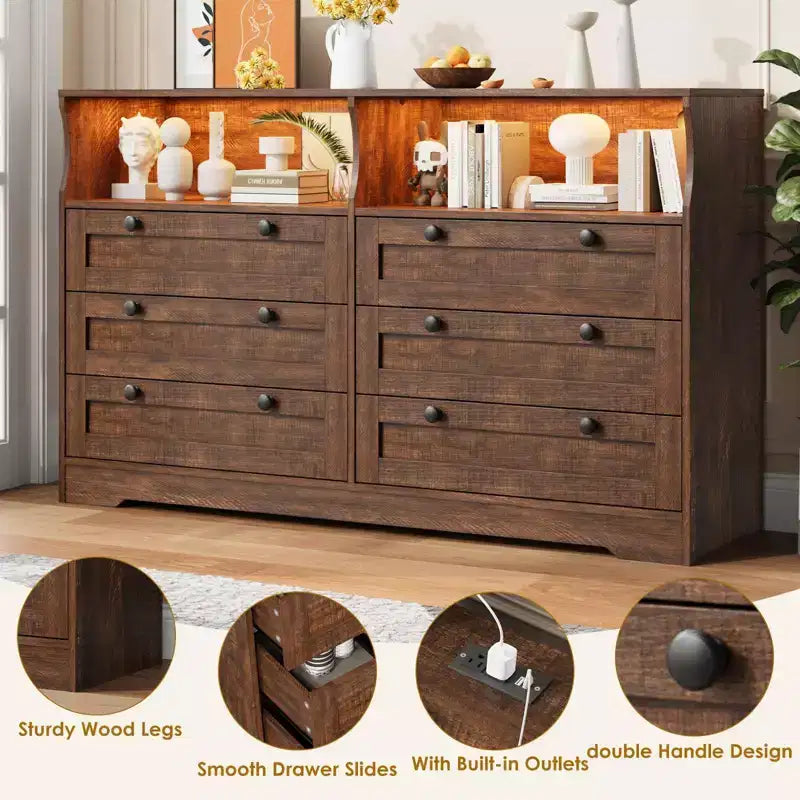 Cassettiera in legno, cassettone a 6 cassetti larghezza 55, perfetto per organizzare camera da letto, soggiorno, armadio e corridoio