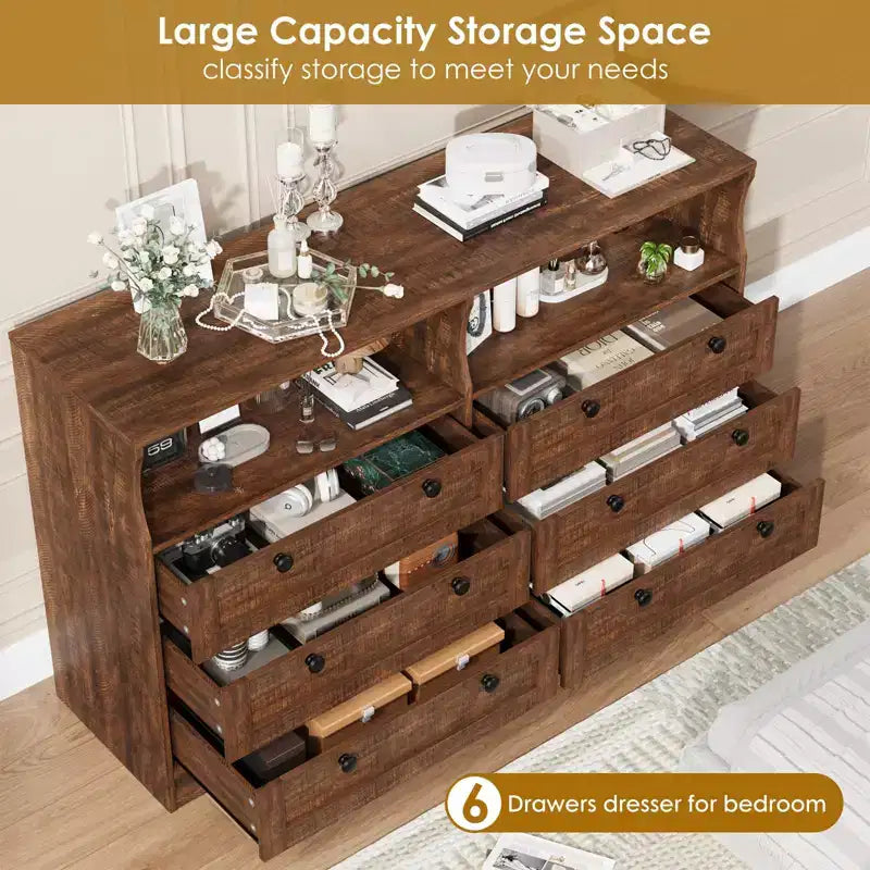 Cassettiera in legno, cassettone a 6 cassetti larghezza 55, perfetto per organizzare camera da letto, soggiorno, armadio e corridoio