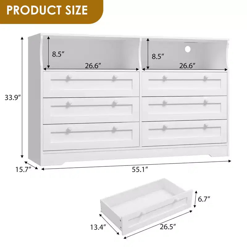 Cassettiera in legno, cassettone a 6 cassetti larghezza 55, perfetto per organizzare camera da letto, soggiorno, armadio e corridoio