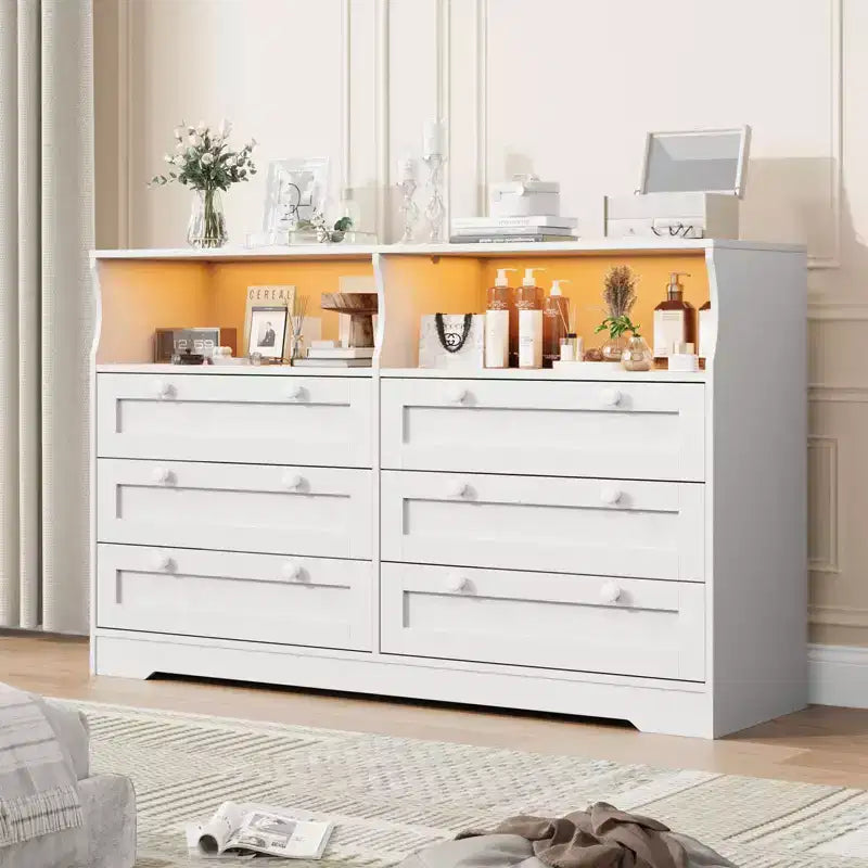 Cassettiera in legno, cassettone a 6 cassetti larghezza 55, perfetto per organizzare camera da letto, soggiorno, armadio e corridoio